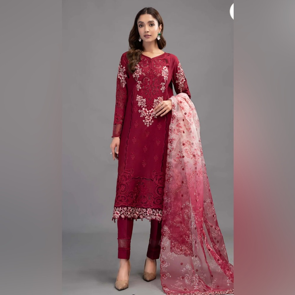 Maria B. Embroidered three piece dress